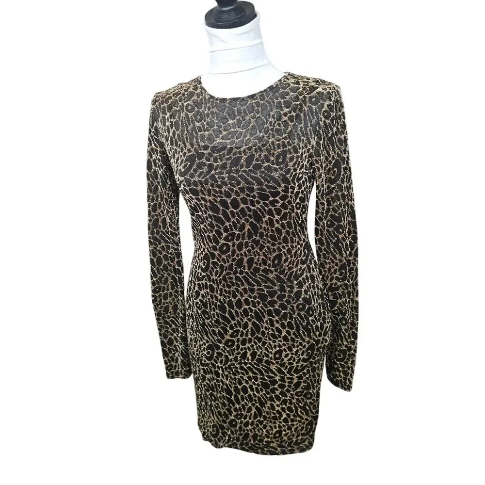 Witchy Mob Wives Liz & Sara Metallic Animal Print Mesh Mini Dress M Sheer 90s